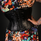 Lavish Wet Look PU Leather Underbust Boned Corset w/ Rose Lace