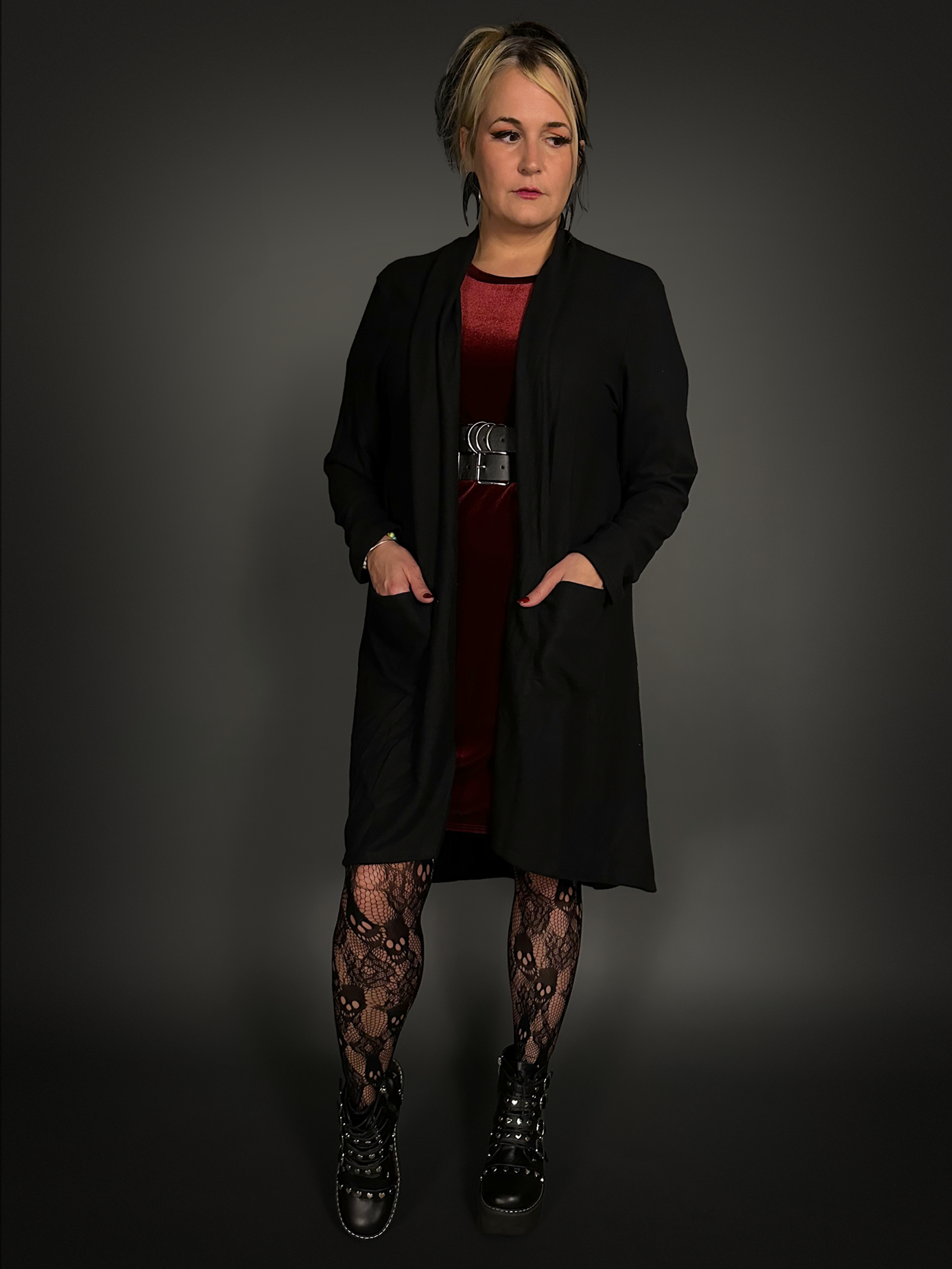 Long Sleeve Full-length Duster Cardigan Sweater with Pockets in Black