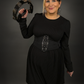 Outfit Set -  Long Sleeve Ribbed Babydoll Dress & Three O-ring Front Detail Corset Belt