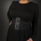 Outfit Set -  Long Sleeve Ribbed Babydoll Dress & Three O-ring Front Detail Corset Belt