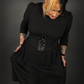 Outfit Set -  Long Sleeve Ribbed Babydoll Dress & Three O-ring Front Detail Corset Belt