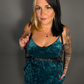 Outfit Set - Animal Ember Velvet Mini Dress in Teal  & Classic Black Harness Belt