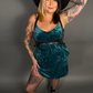 Outfit Set - Animal Ember Velvet Mini Dress in Teal  & Classic Black Harness Belt