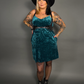 Outfit Set - Animal Ember Velvet Mini Dress in Teal  & Classic Black Harness Belt