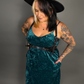 Outfit Set - Animal Ember Velvet Mini Dress in Teal  & Classic Black Harness Belt