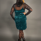Outfit Set - Animal Ember Velvet Mini Dress in Teal & Sheer Round Neck Layering Top