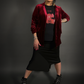 Outfit Set - Asymmetrical Midi Skirt in Black & Vintage Style Velvet Blazer in Burgundy