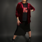 Outfit Set - Asymmetrical Midi Skirt in Black & Vintage Style Velvet Blazer in Burgundy