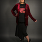 Outfit Set - Asymmetrical Midi Skirt in Black & Vintage Style Velvet Blazer in Burgundy