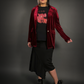 Outfit Set - Asymmetrical Midi Skirt in Black & Vintage Style Velvet Blazer in Burgundy