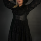 Outfit Set - Black Long Sleeve Button-up Goth Dress & Underbust Harness Corset Belt