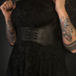 Outfit Set - Black Long Sleeve Button-up Goth Dress & Underbust Harness Corset Belt