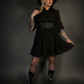 Outfit Set - Black Long Sleeve Button-up Goth Dress & Underbust Harness Corset Belt