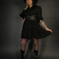 Outfit Set - Black Long Sleeve Button-up Goth Dress & Underbust Harness Corset Belt