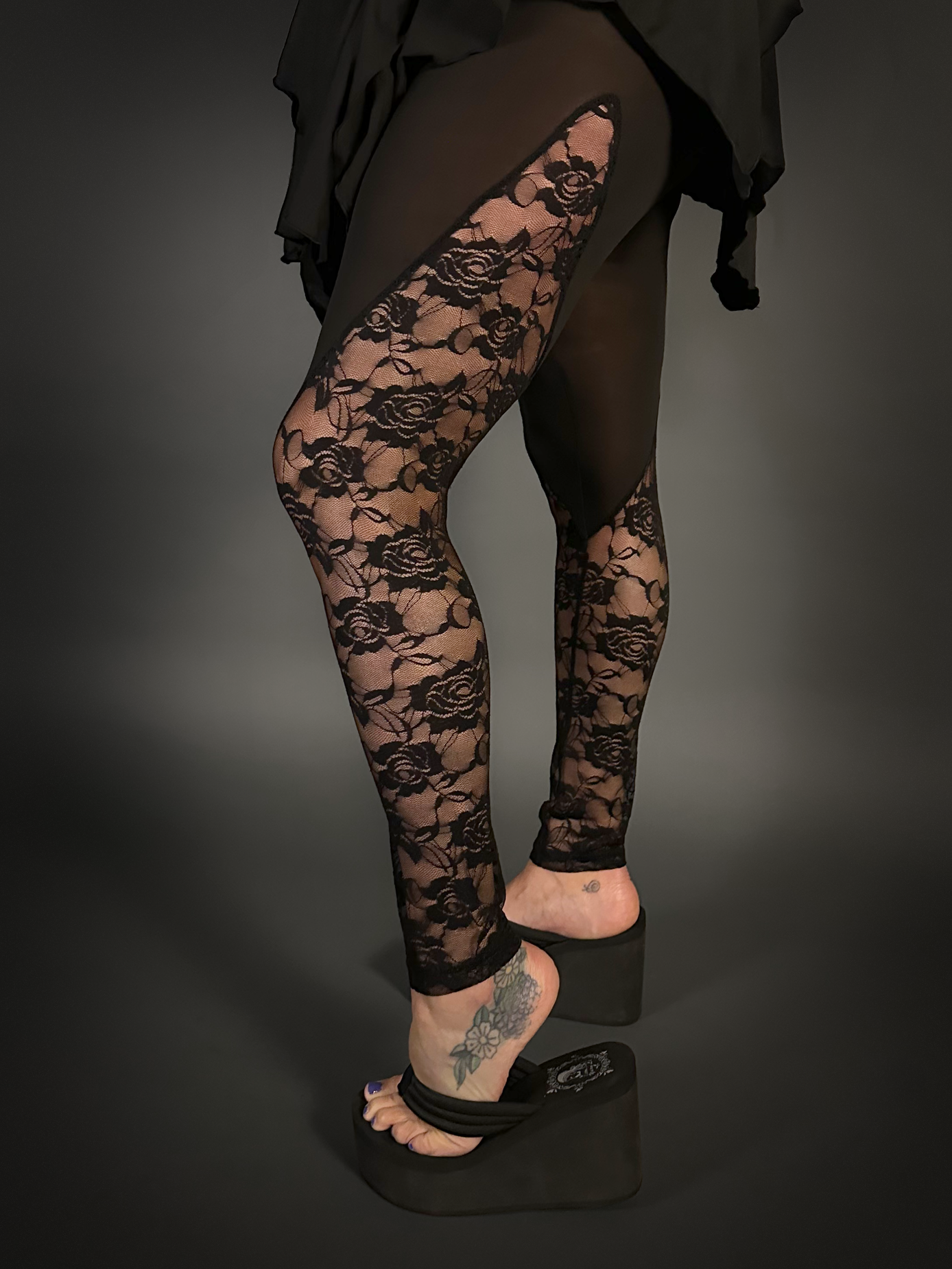 Outfit Set - Black Spaghetti Strap Fairy Dress & Rose Lace Translucent Tommyrot.shop Outfit Set - Black Spaghetti Strap Fairy Dress & Rose Lace Translucent Tommyrot.shop