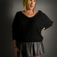 Outfit Set - Faux Leather Mini Skater Skirt & Dolman Batwing Sleeve Oversized Sweater