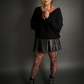 Outfit Set - Faux Leather Mini Skater Skirt & Dolman Batwing Sleeve Oversized Sweater