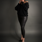 Outfit Set - Faux Snakeskin Leggings & Dolman Batwing Sleeve Oversized Sweater