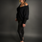 Outfit Set - Faux Snakeskin Leggings & Dolman Batwing Sleeve Oversized Sweater