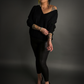 Outfit Set - Faux Snakeskin Leggings & Dolman Batwing Sleeve Oversized Sweater
