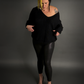 Outfit Set - Faux Snakeskin Leggings & Dolman Batwing Sleeve Oversized Sweater