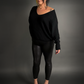 Outfit Set - Faux Snakeskin Leggings & Dolman Batwing Sleeve Oversized Sweater