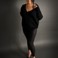 Outfit Set - Faux Snakeskin Leggings & Dolman Batwing Sleeve Oversized Sweater