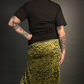 Outfit Set - High Slit Midi Stretch Skirt in Green & Black & Front Slashed Bat T-Shirt