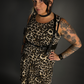 Outfit Set - Leopard Print Lightweight Stretch Dress with Pockets & Black Shoulder Harness Belt