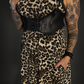 Outfit Set - Leopard Print Lightweight Stretch Dress with Pockets & Underbust Harness Corset Belt