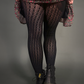 Outfit Set - Lined Ruffled Square Neck Floral Print Babydoll Dress & Chevron Knit Tights by Pamela Mann