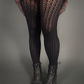 Outfit Set - Lined Ruffled Square Neck Floral Print Babydoll Dress & Chevron Knit Tights by Pamela Mann