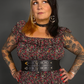 Outfit Set - Lined Ruffled Square Neck Floral Print Babydoll Dress & Two Buckle Corset Belt