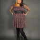 Outfit Set - Lined Ruffled Square Neck Floral Print Babydoll Dress & Two Buckle Corset Belt