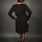 Outfit Set - Long Sleeve Ribbed Babydoll Dress & Retro Style Textured Buckle Corset Belt