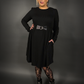 Outfit Set - Long Sleeve Ribbed Babydoll Dress & Retro Style Textured Buckle Corset Belt