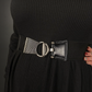 Outfit Set - Long Sleeve Ribbed Babydoll Dress & Retro Style Textured Buckle Corset Belt