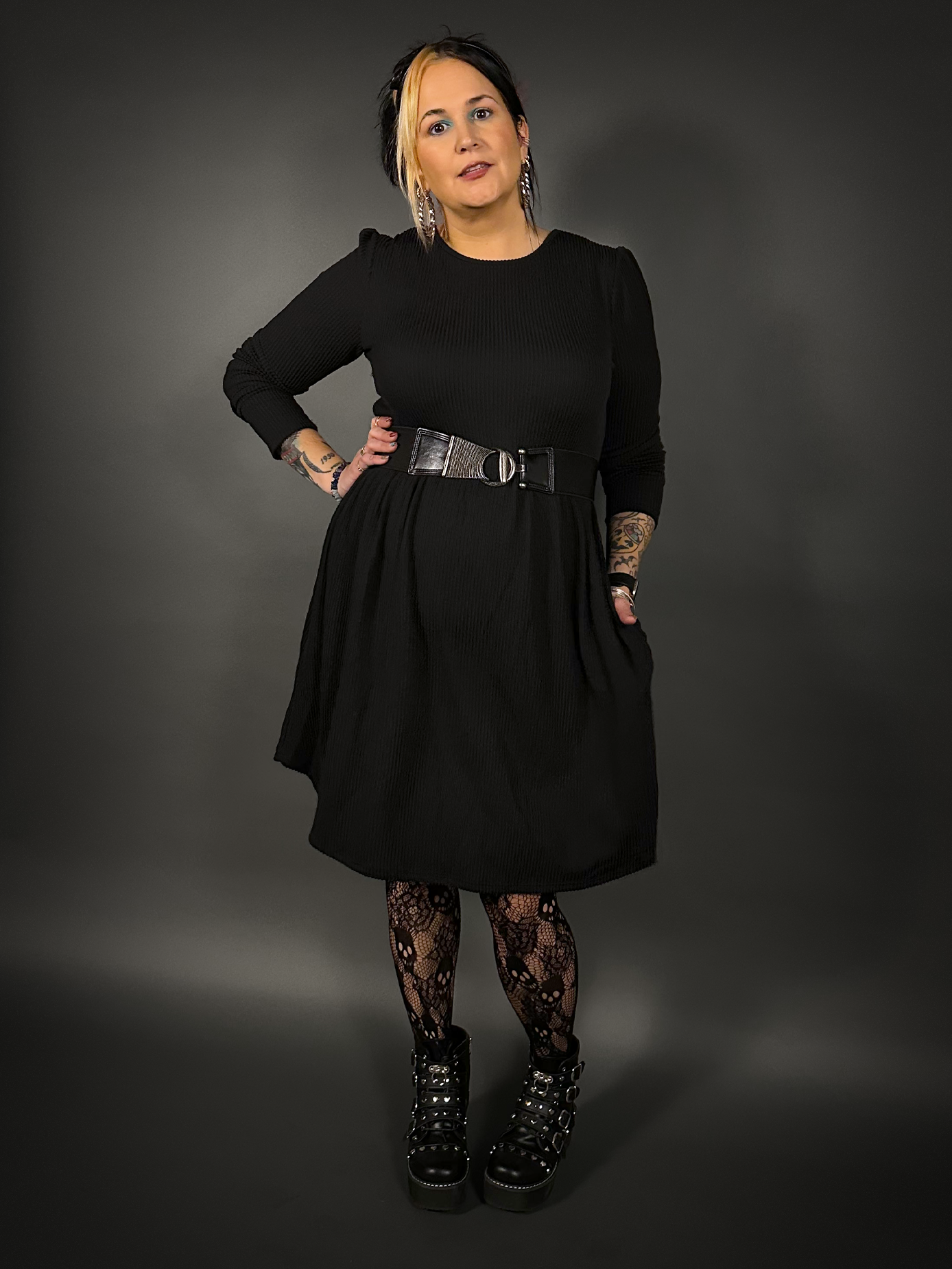Outfit Set - Long Sleeve Ribbed Babydoll Dress & Retro Style Textured Tommyrot.shop Outfit Set - Long Sleeve Ribbed Babydoll Dress & Retro Style Textured Tommyrot.shop