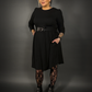 Outfit Set - Long Sleeve Ribbed Babydoll Dress & Retro Style Textured Buckle Corset Belt