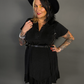 Outfit Set - Ruffled Flare Hem Babydoll Dress in Black & Classic Black Harness Belt