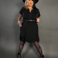 Outfit Set - Ruffled Flare Hem Babydoll Dress in Black & Classic Black Harness Belt