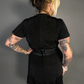 Outfit Set - Ruffled Flare Hem Babydoll Dress in Black & Three O-ring Front Corset Belt
