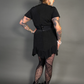 Outfit Set - Ruffled Flare Hem Babydoll Dress in Black & Three O-ring Front Corset Belt