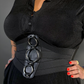 Outfit Set - Ruffled Flare Hem Babydoll Dress in Black & Three O-ring Front Corset Belt