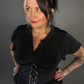 Outfit Set - Ruffled Flare Hem Babydoll Dress in Black & Three O-ring Front Corset Belt