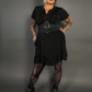 Outfit Set - Ruffled Flare Hem Babydoll Dress in Black & Three O-ring Front Corset Belt