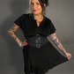 Outfit Set - Ruffled Flare Hem Babydoll Dress in Black & Three O-ring Front Corset Belt