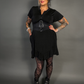Outfit Set - Ruffled Flare Hem Babydoll Dress in Black & Three O-ring Front Corset Belt