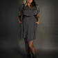 Outfit Set - Ruffled Hem Button Collar Babydoll Dress with Pockets & Black Shoulder Harness Belt