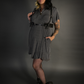 Outfit Set - Ruffled Hem Button Collar Babydoll Dress with Pockets & Black Shoulder Harness Belt